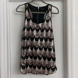 Romeo & Juliet Couture NWT Sequin Tank Blouse Black Gold Sz M